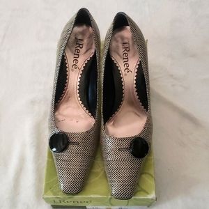 Pre-owned J.Renee' Kirstie Herringbone Leather/Patent Taupe/Black Size 10M Pumps